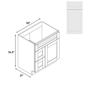 RTA - White Shaker - Vanity Cabinets with 1 Door 2 Drawer Left - 30