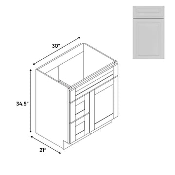 RTA - Elegant Shaker White - Vanity Cabinets with 1 Door 2 Drawer Left - 30