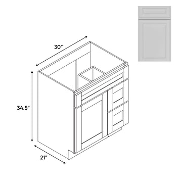 RTA - Elegant Shaker White - Vanity Cabinets with 1 Door 2 Drawer Right - 30