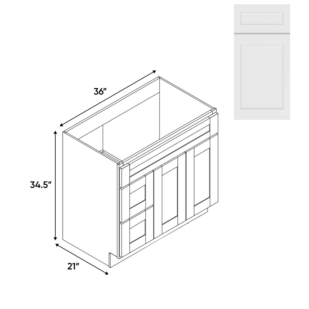 RTA - White Shaker - 36"W x 34.5"H x 21"D - Vanity  with 2 Door 2 Drawer Left - VWS-3621DL