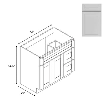 RTA - Elegant Shaker White - Vanity Cabinets with 2 Door 2 Drawer Right - 36