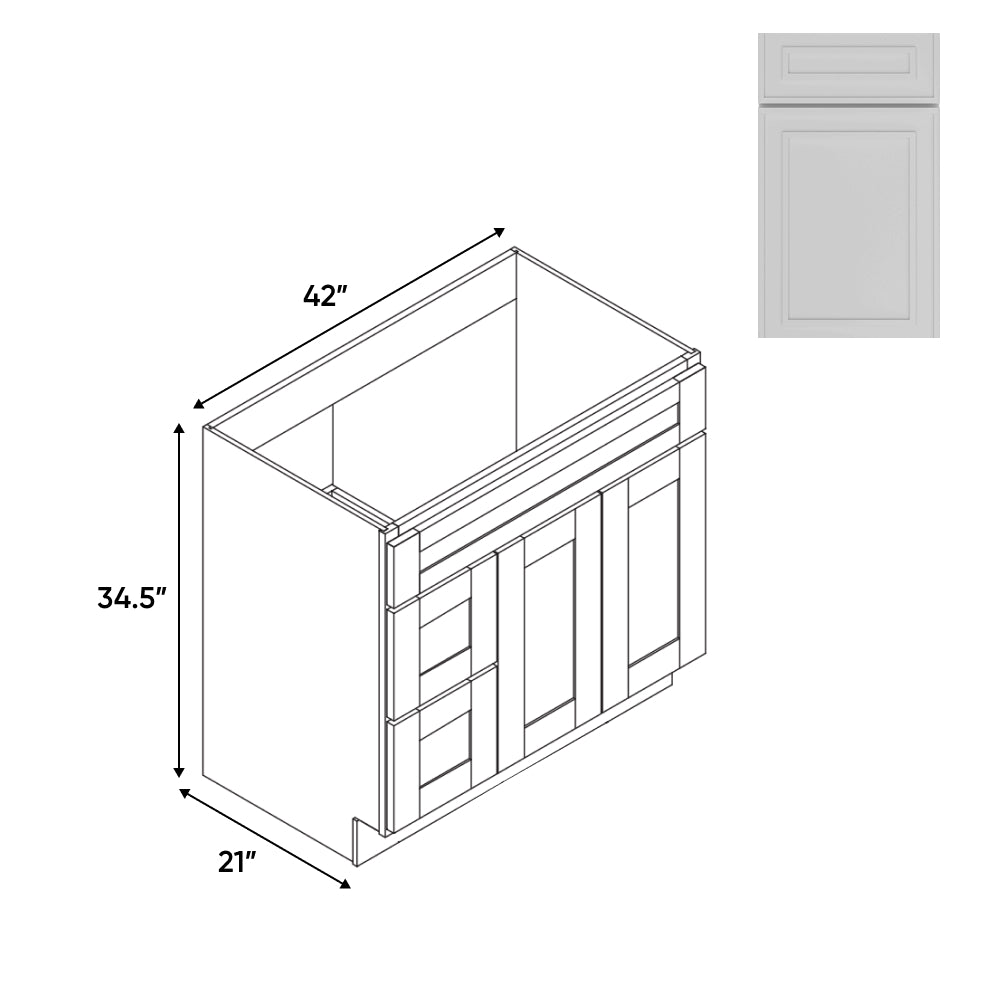 RTA - Elegant Shaker White - 42"W x 34.5"H x 21"D - Vanity  with 2 Door 2 Drawer Left