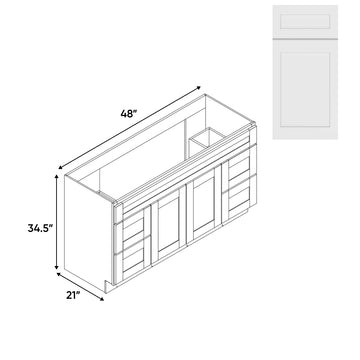 RTA - White Shaker - Vanity Cabinets with 2 Door - 4 Drawer (2 Left - 2 Right) - 48