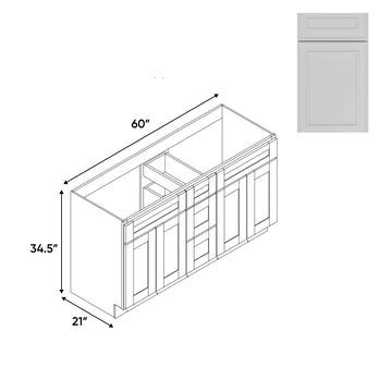 RTA - Elegant Shaker White - Vanity Cabinets with 3 Drawer Center - 4 Drawer Side - 60