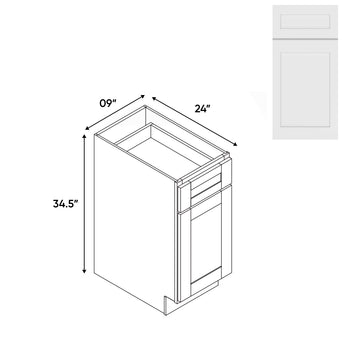 RTA - White Shaker - 9"W - Base Cabinet with 1 Door 1 Drawer 1 Shelf - 9"W x 34.5"H x 24"D