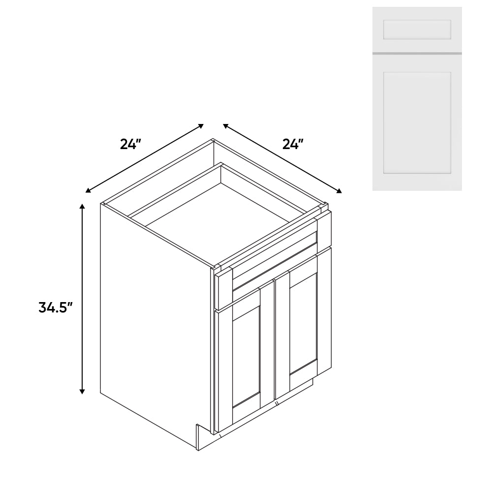 RTA - White Shaker - 24"W - Base Cabinet with 2 Door 1 Drawer 1 Shelf - 24"W x 34.5"H x 24"D - VWS-B24