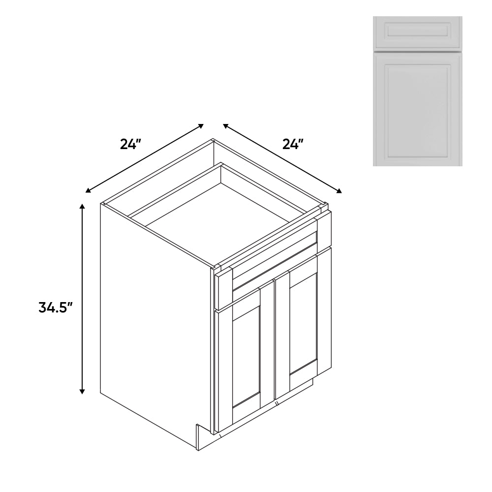 RTA - Elegant Shaker White - 24"W - Base Cabinet with 2 Door 1 Drawer 1 Shelf - 24"W x 34.5"H x 24"D