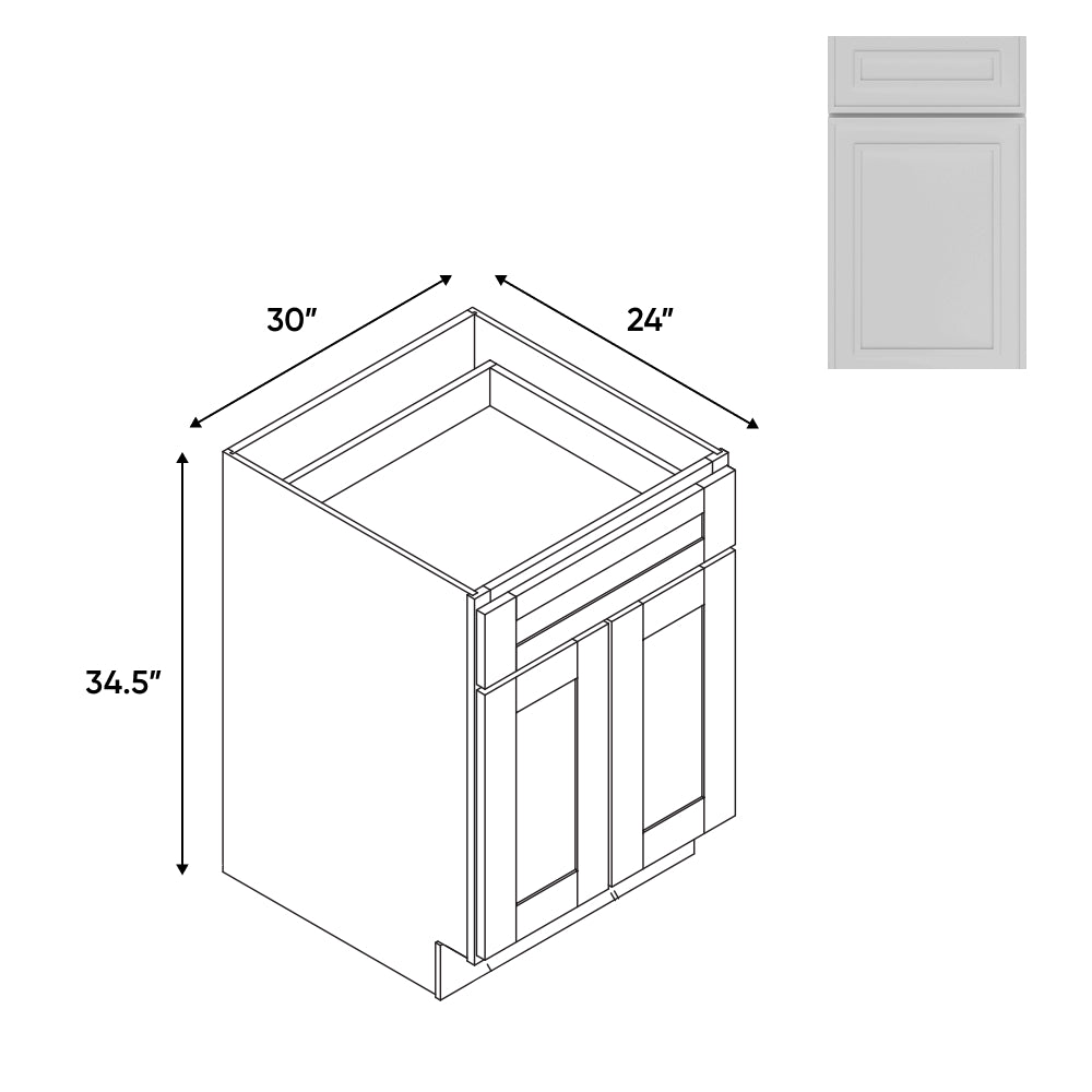 RTA - Elegant Shaker White - 30"W - Base Cabinet with 2 Door 1 Drawer 1 Shelf - 30"W x 34.5"H x 24"D