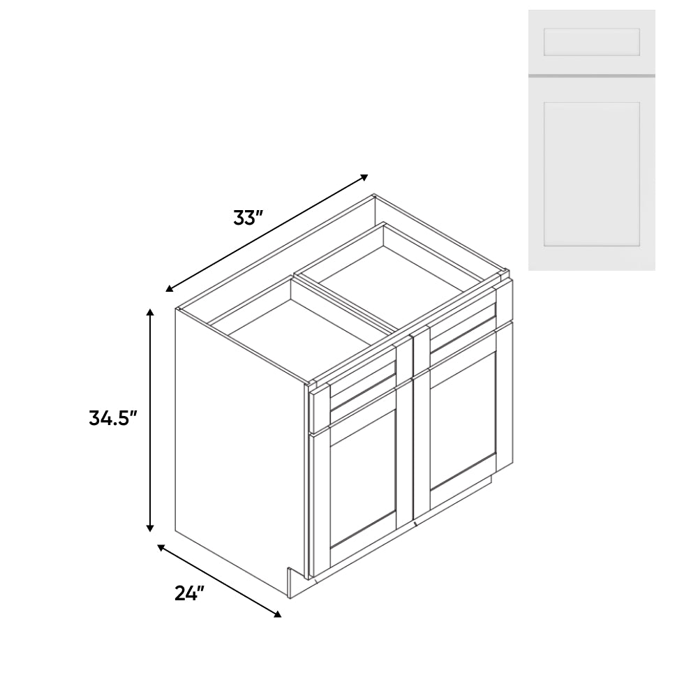 RTA - White Shaker - Base Cabinet with 2 Door 2 Drawer 1 Shelf - 33"W x 34.5"H x 24"D