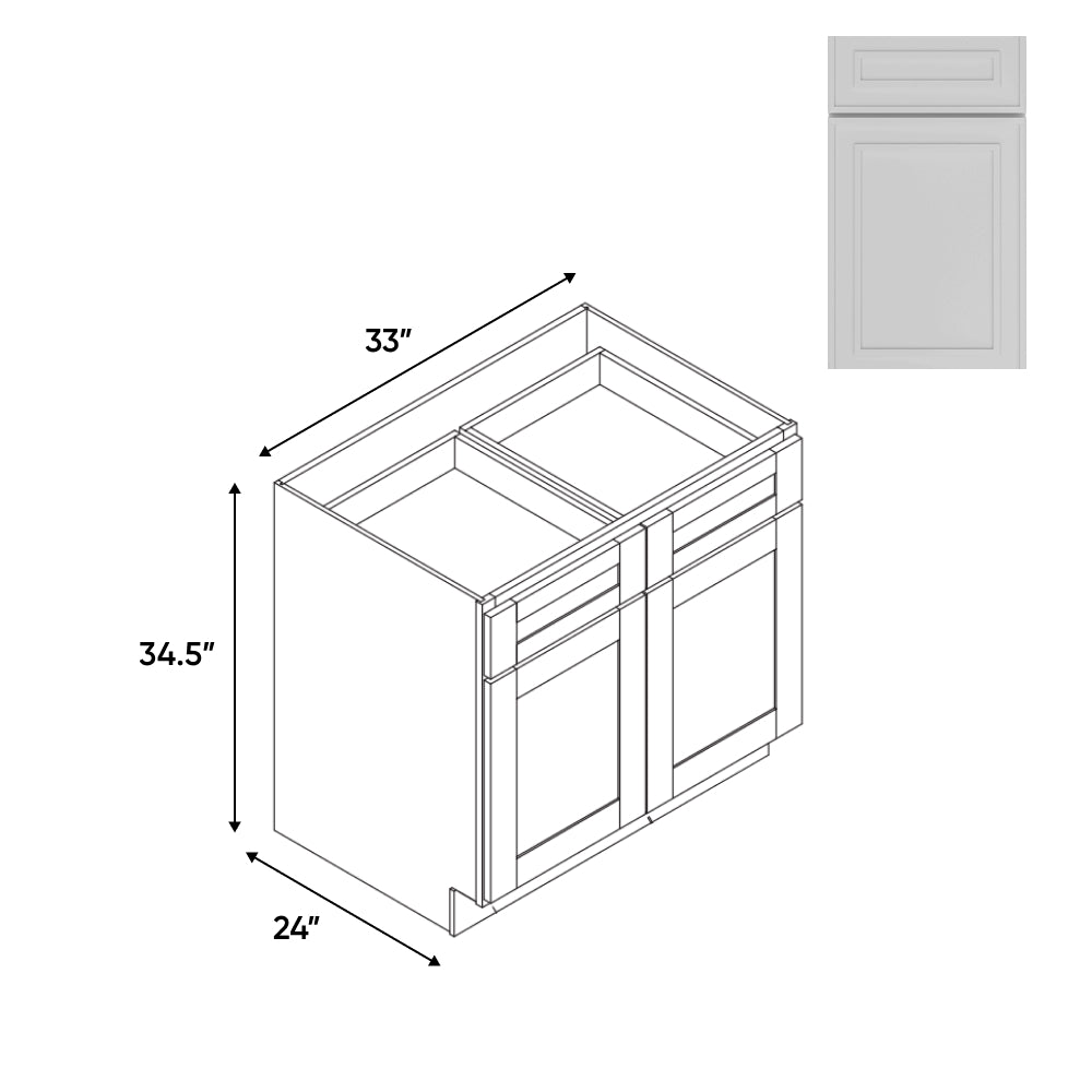 RTA - Elegant Shaker White - Base Cabinet with 2 Door 2 Drawer 1 Shelf - 33"W x 34.5"H x 24"D