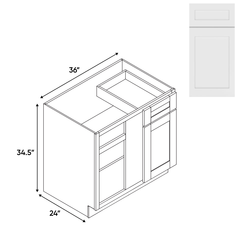 RTA - White Shaker - Base Blind Corner - 1 Door 1 Drawer - 36"W x 34.5"H x 24"D - VWS-BBC36-42LR