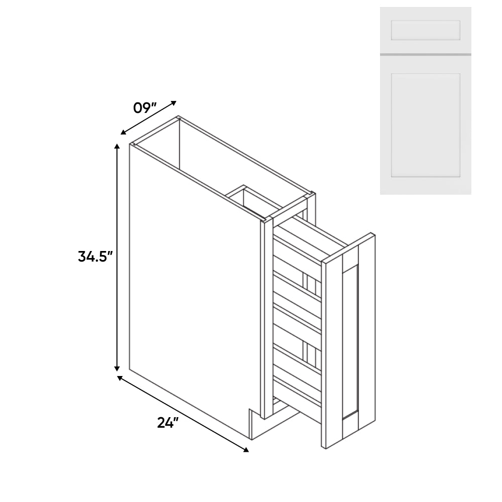 RTA - White Shaker - Base Spice Rack Pull Out with 3 Shelf - 9"W x 34.5"H x 24"D - VWS-BFP9