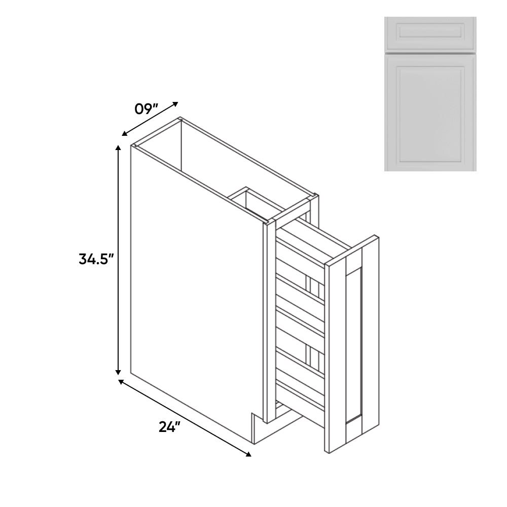 RTA - Elegant Shaker White - Base Spice Rack Pull Out with 3 Shelf - 9"W x 34.5"H x 24"D