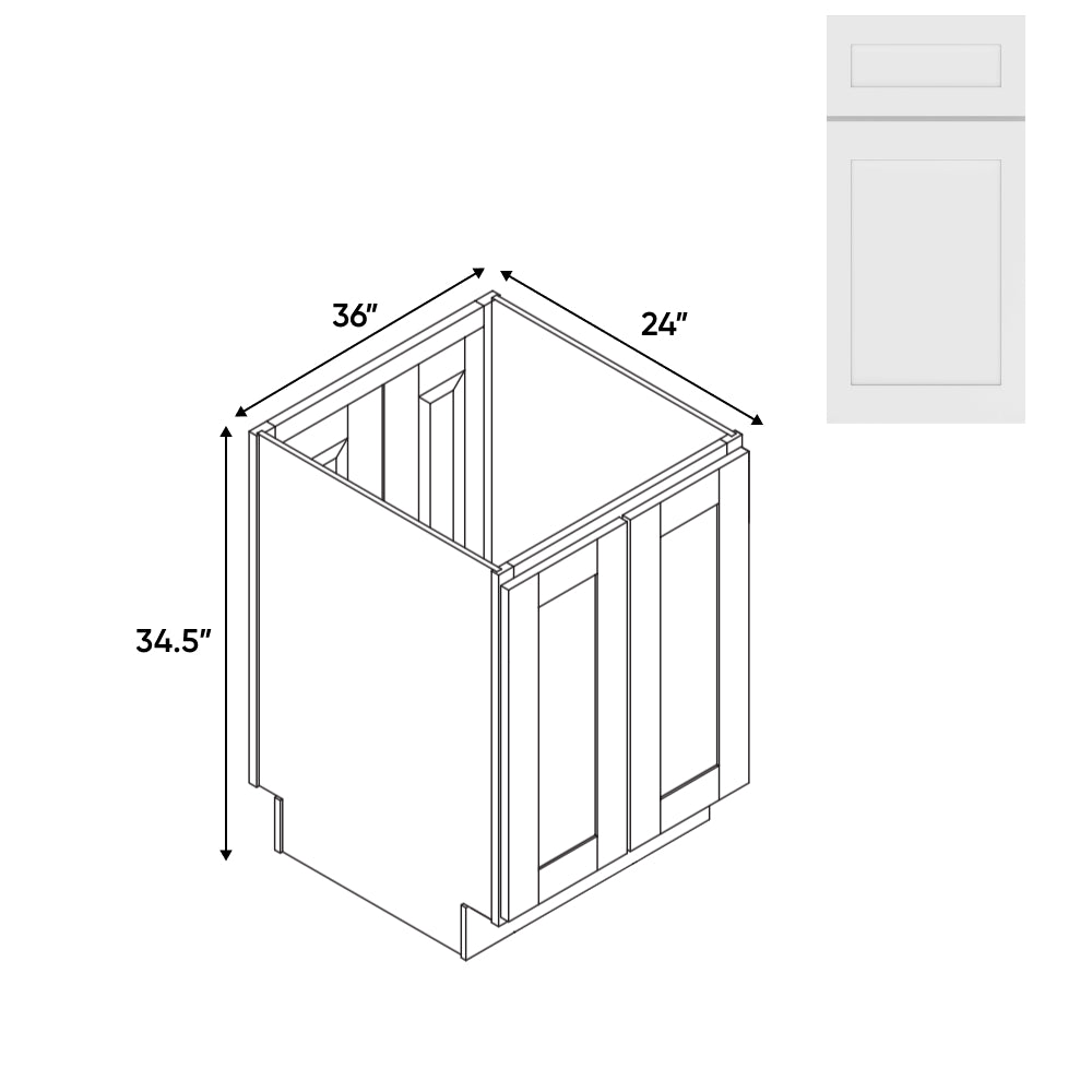 RTA - White Shaker - Base Cabinet with 4 Door - 24"W x 34.5"H x 24"D - VWS-BTSD24