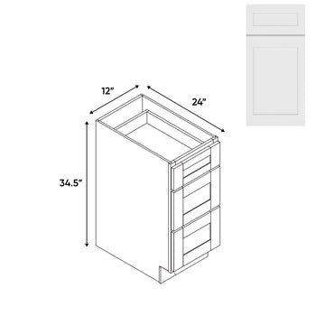 RTA - White Shaker - 12"W - Drawer Pack Base Cabinets with 3 Drawer - 12"W x 34.5"H x 24"D