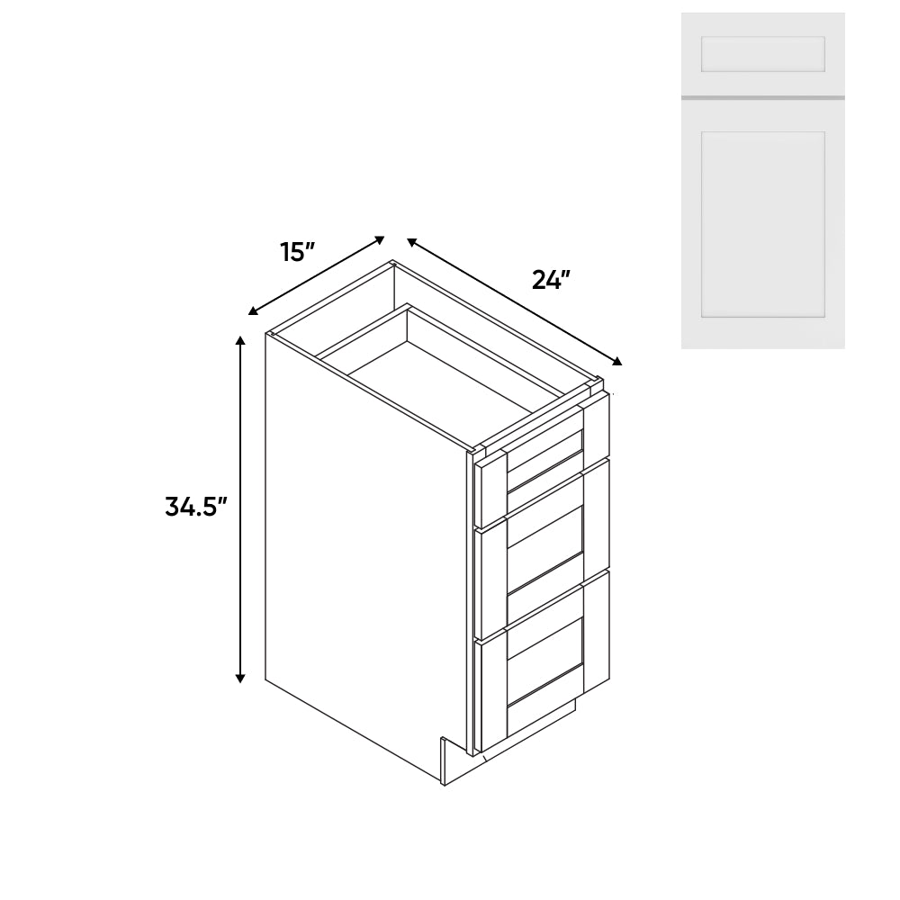 RTA - White Shaker - 15"W - Drawer Pack Base Cabinets with 3 Drawer - 15"W x 34.5"H x 24"D