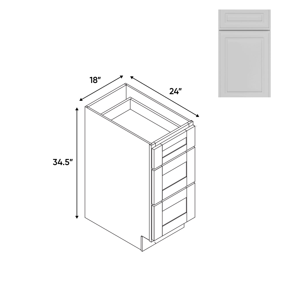 RTA - Elegant Shaker White - 18"W - Drawer Pack Base Cabinets with 3 Drawer - 18"W x 34.5"H x 24"D