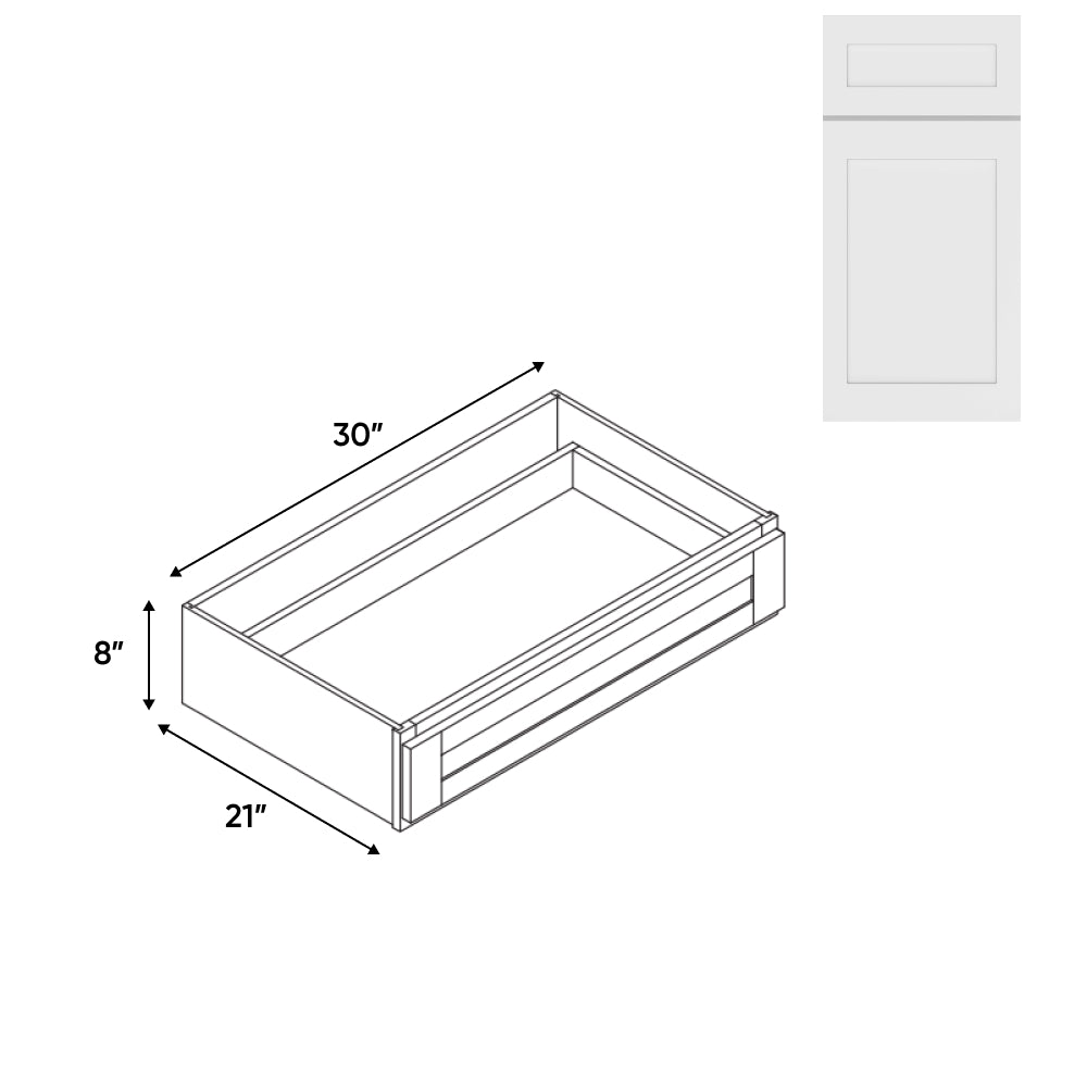 RTA - White Shaker - Desk Knee Drawer - 30"W x 8"H x 21"D - VWS-DKD3021