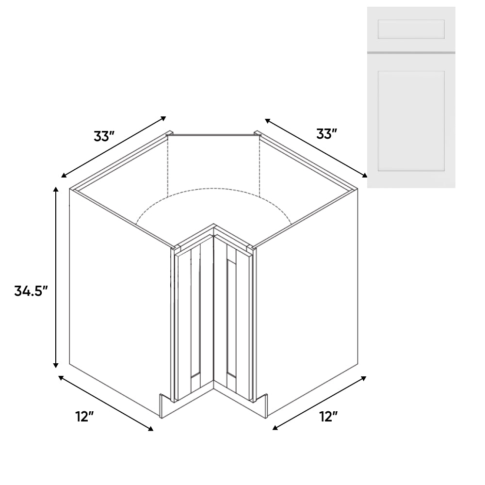 RTA - White Shaker - Lazy Susan - 1 Door 2 Wood Turning Shelf - 33"W x 34.5"H x 33"D - VWS-LS33