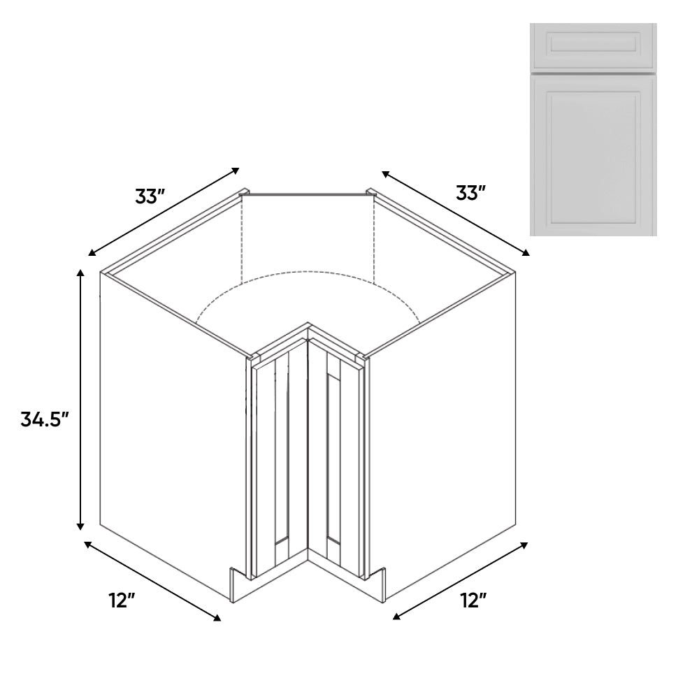 RTA - Elegant Shaker White - Lazy Susan - 1 Door 2 Wood Turning Shelf - 33"W x 34.5"H x 33"D - ES-LS33