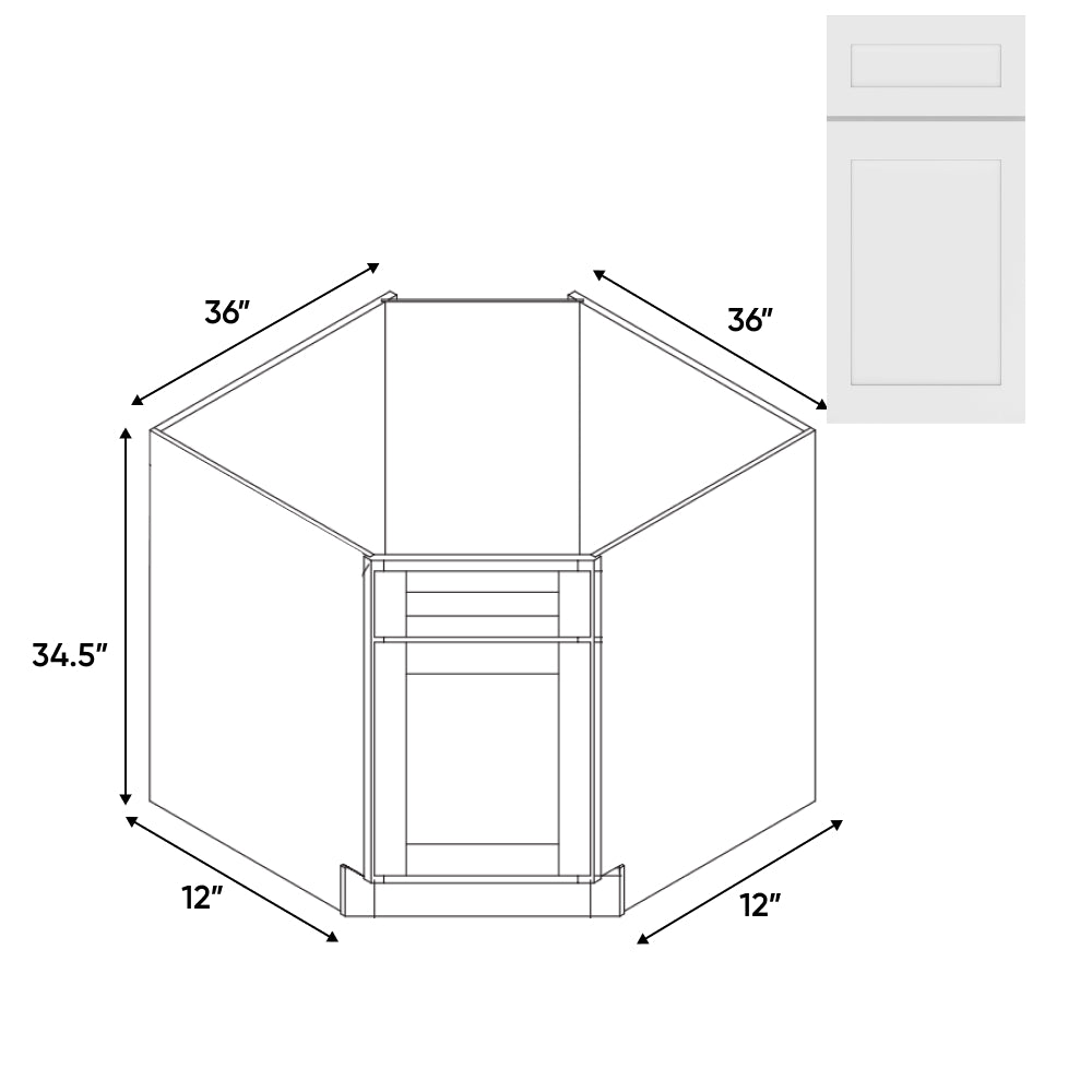 RTA - White Shaker - Base Diagonal Corner Sink Cabinet - 36"W x 34.5"H x 36"D - VWS-NCSB36