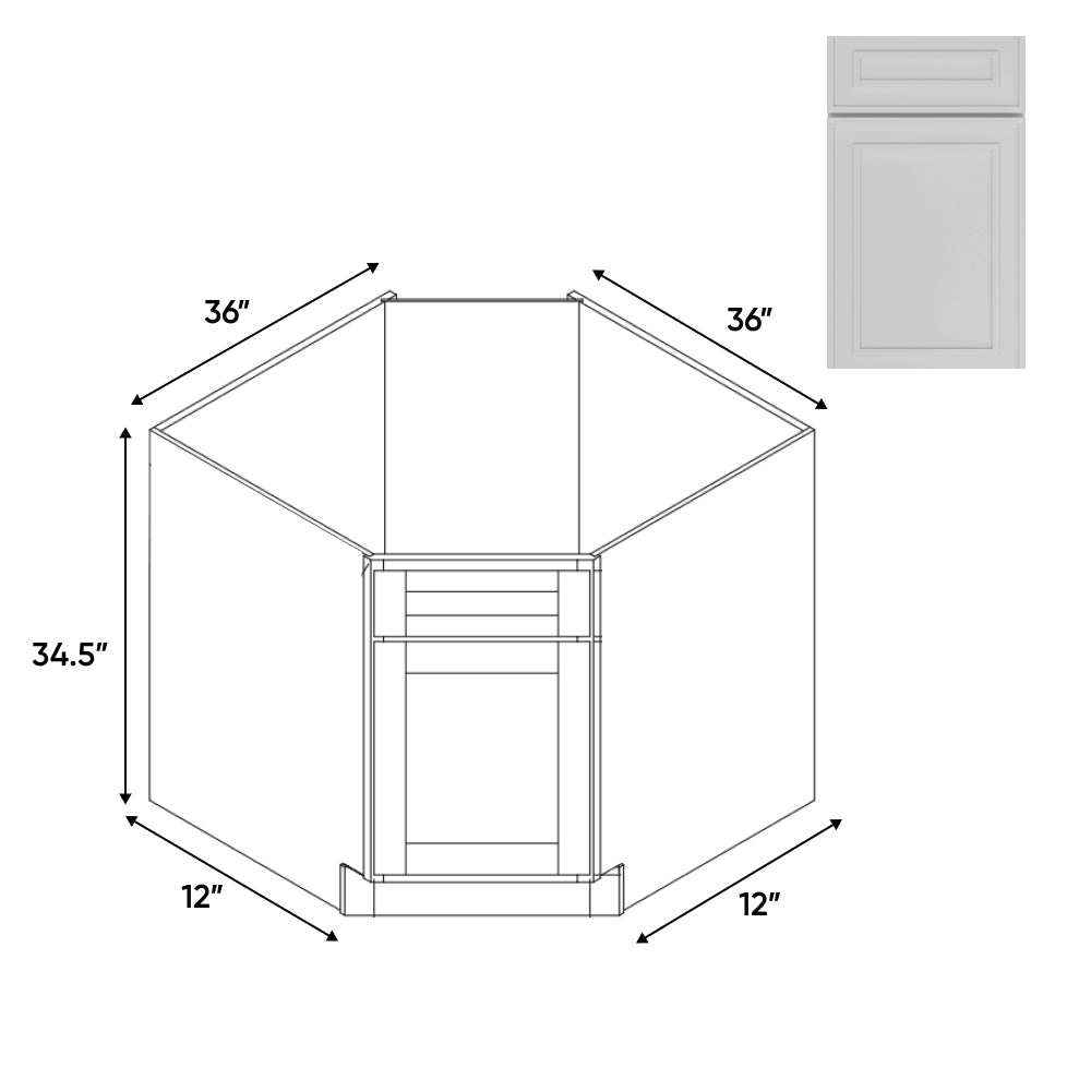 RTA - Elegant Shaker White - Base Diagonal Corner Sink Cabinet - 36"W x 34.5"H x 36"D