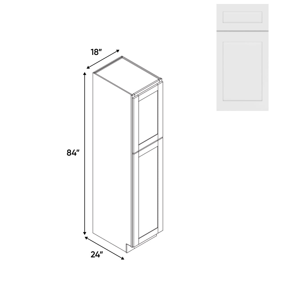 RTA - White Shaker - Tall Pantry Cabinets with 2 Door 5 Shelf Space - 18"W x 84"H x 24"D - VWS-PC1884