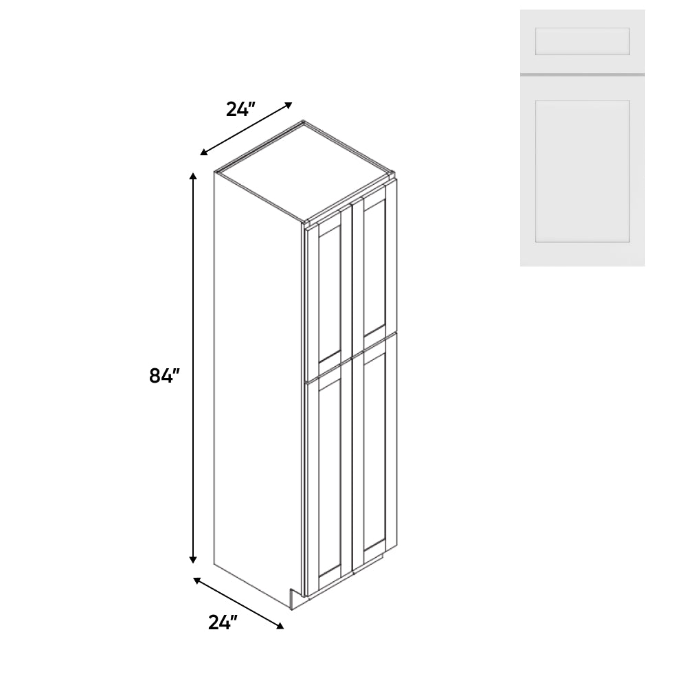 RTA - White Shaker - Tall Pantry Cabinets with 4 Door 5 Shelf Space - 24"W x 84"H x 24"D - VWS-PC2484