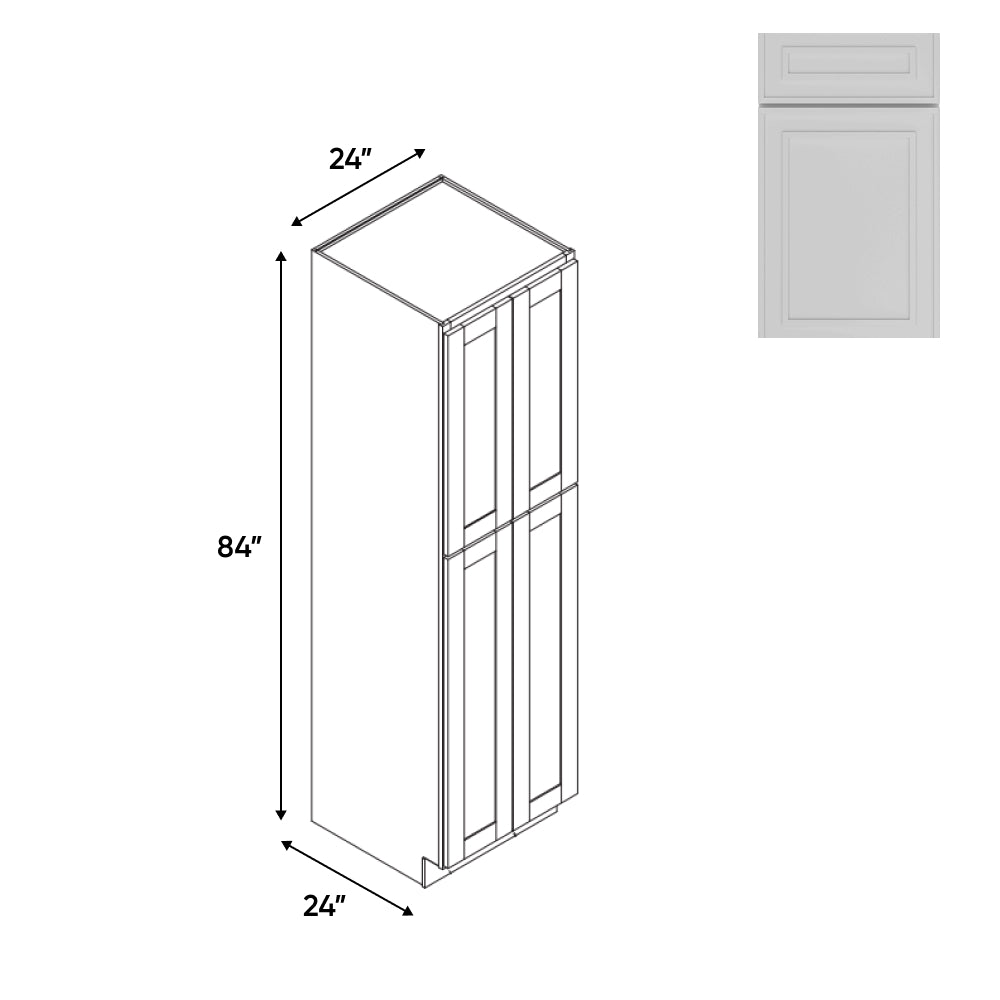 RTA - Elegant Shaker White - Tall Pantry Cabinets with 4 Door 5 Shelf Space - 24"W x 84"H x 24"D