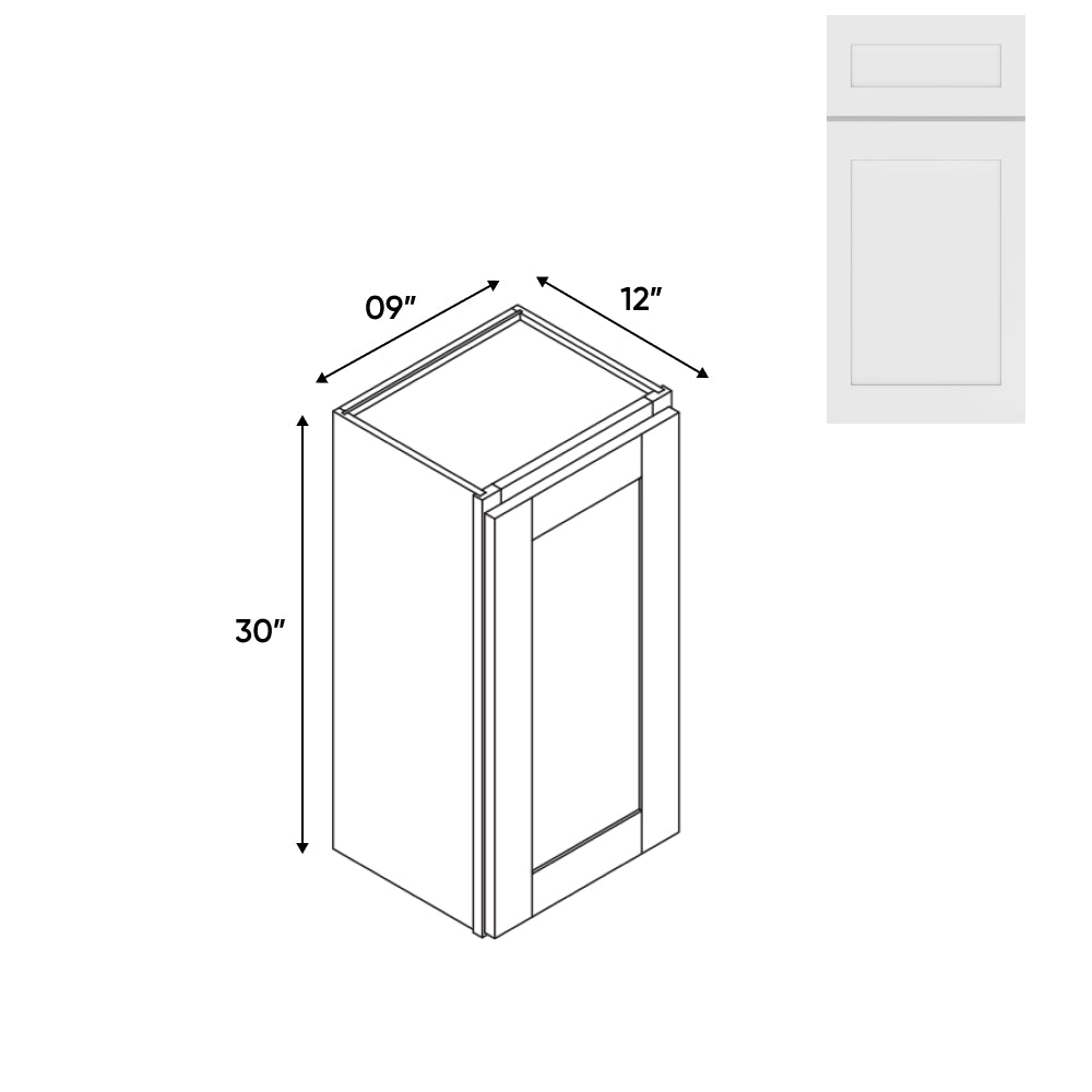 RTA - White Shaker - Wall High Cabinets with 1 Door 2 Shelf - 09"W x 30"H x 12"D - VWS-W0930