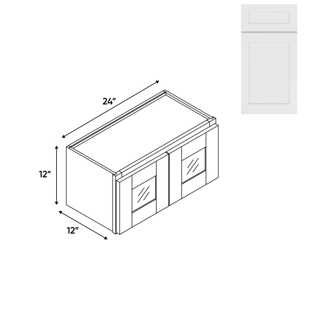 RTA - White Shaker - 24"W - Stack Up Wall Cabinet with Two Glass Door - 24"W x 12"H x 12"D - VWS-W2412GD