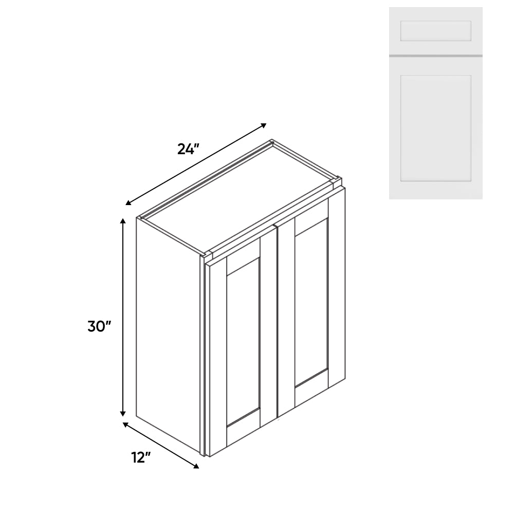 RTA - White Shaker - Wall High Cabinets with 2 Door 2 Shelf - 24"W x 30"H x 12"D - VWS-W2430