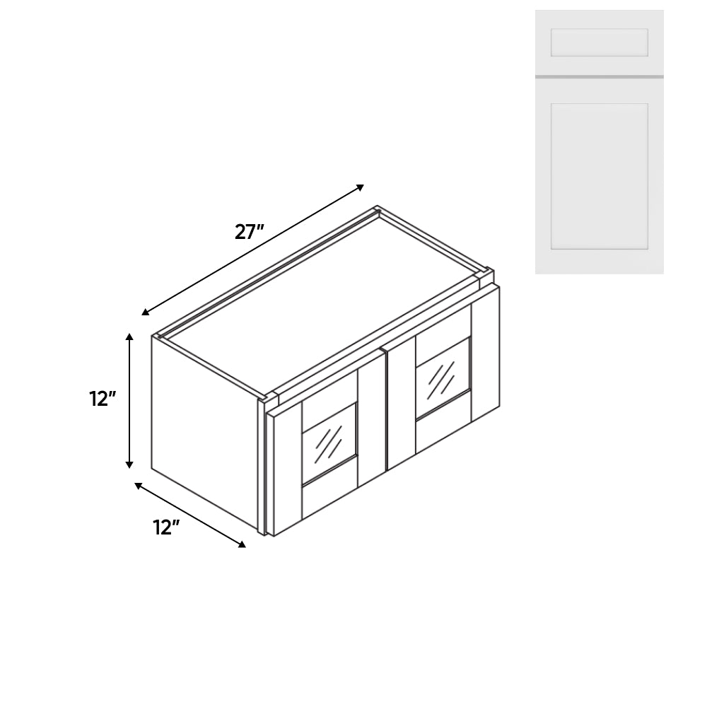 RTA - White Shaker - 27"W - Stack Up Wall Cabinet with Two Glass Door - 27"W x 12"H x 12"D - VWS-W2712GD