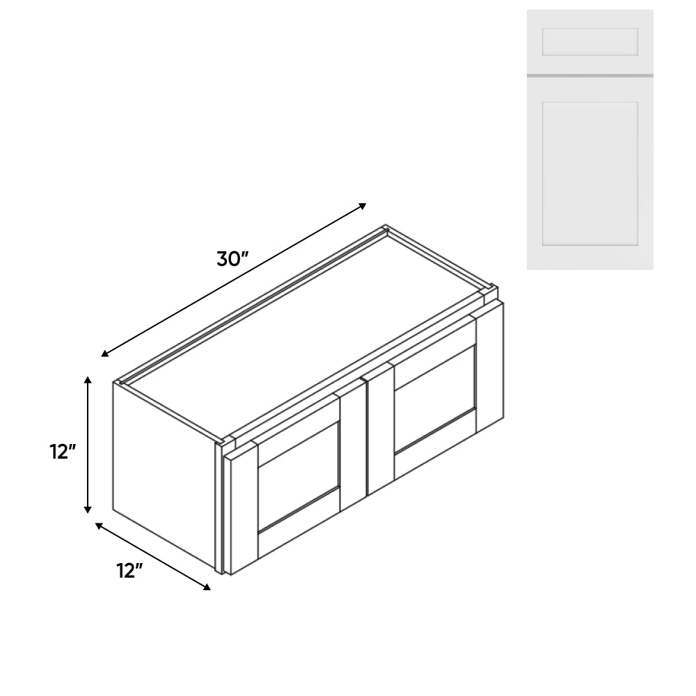 RTA - White Shaker - Wall High Cabinets with 2 Door - 30"W x 12"H x 12"D - VWS-W3012