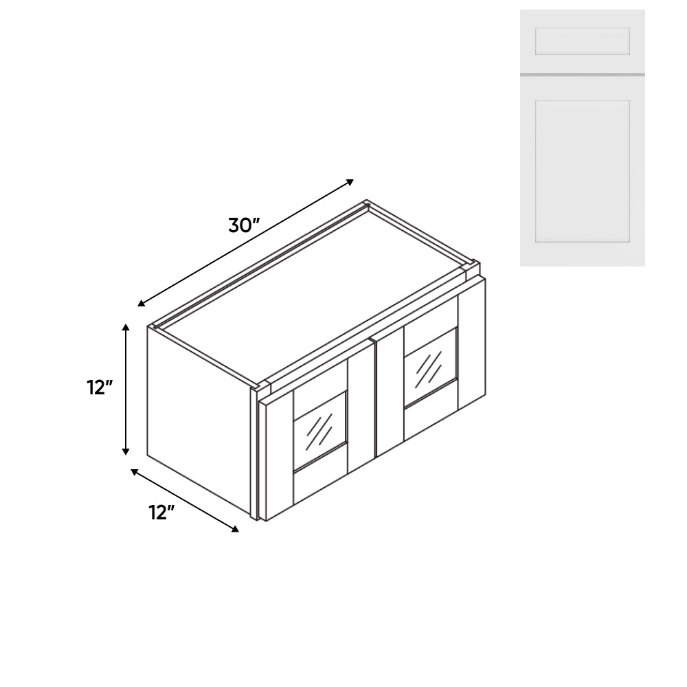 RTA - White Shaker - 30"W - Stack Up Wall Cabinet with Two Glass Door - 30"W x 12"H x 12"D - VWS-W3012GD