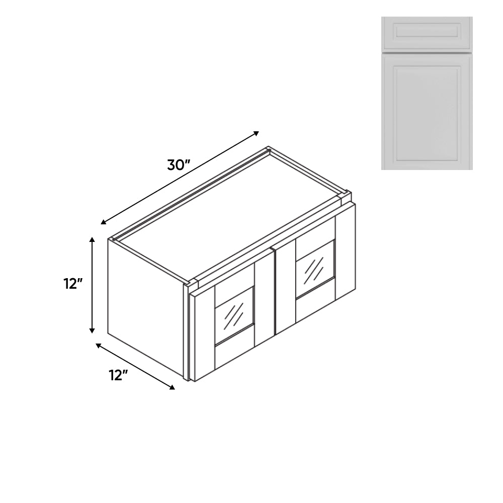 RTA - Elegant Shaker White - 30"W - Stack Up Wall Cabinet with Two Glass Door - 30"W x 12"H x 12"D