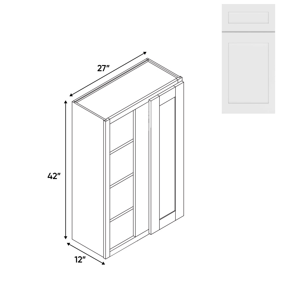 RTA - White Shaker - Wall Blinder Corner - 1 Door 2 Shelf - 27"W x 42H" x 12"D - VWS-WBC2742