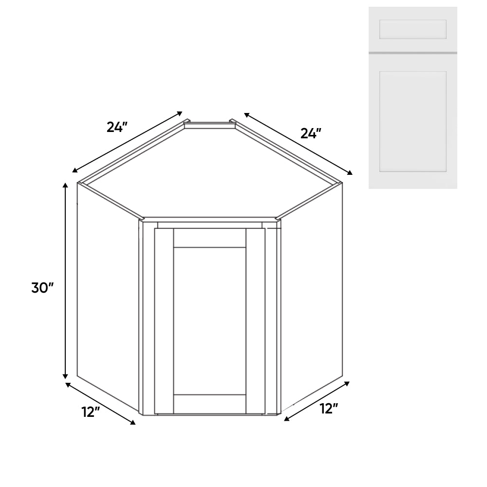 RTA - White Shaker - Wall Diagonal Corner - 1 Door 2 Shelf - 24"W x 30"H x 12"D - VWS-WDC2430