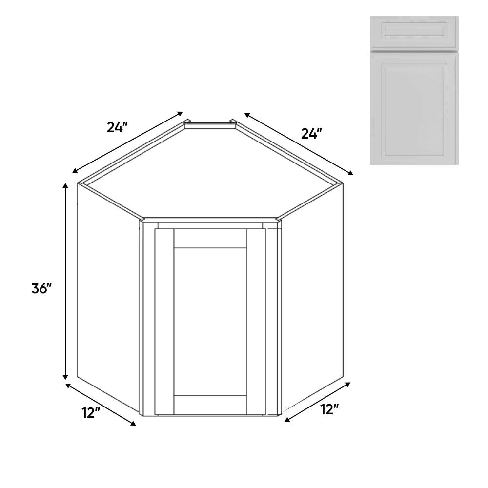 RTA - Elegant Shaker White - Wall Diagonal Corner - 1 Door 2 Shelf - 24"W x 36"H x 12"D