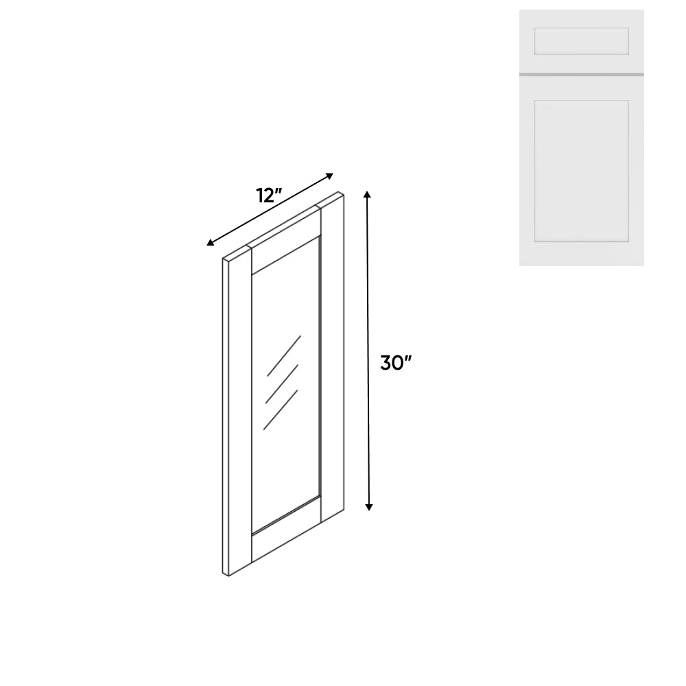 RTA - White Shaker - Wall Molding Glass Door with 1 Door - 12"W x 30"H x 0.75"D - VWS-WMD1230GD