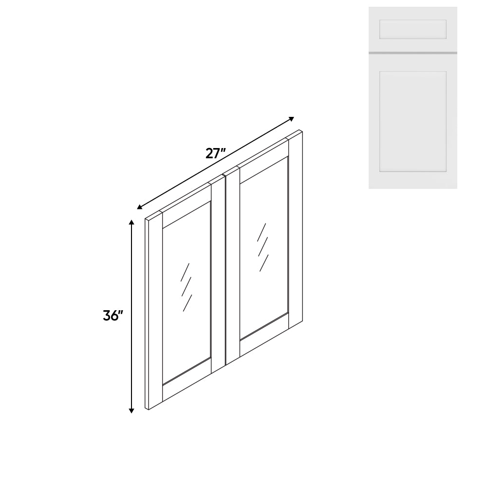 RTA - White Shaker - Wall Molding Glass Door with 2 Door - 27"W x 36"H x 0.75"D - VWS-WMD2736GD