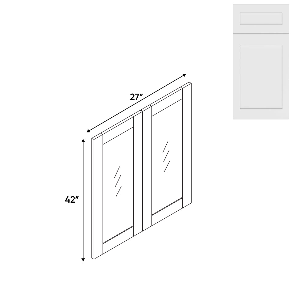 RTA - White Shaker - Wall Molding Glass Door with 2 Door - 27"W x 42"H x 0.75"D - VWS-WMD2742GD