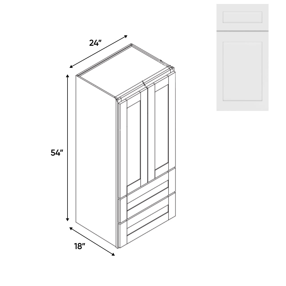 RTA - White Shaker - Wall Pantry Drawer Cabinet - 24"W x 54"H x 18"D - VWS-WPDC245418