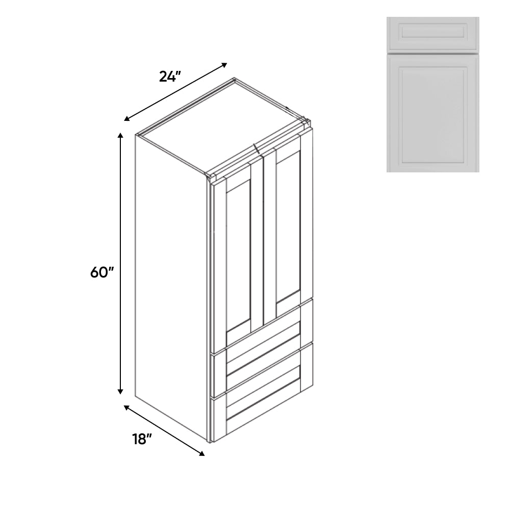 RTA - Elegant Shaker White - Wall Pantry Drawer Cabinet - 24"W x 60"H x 18"D