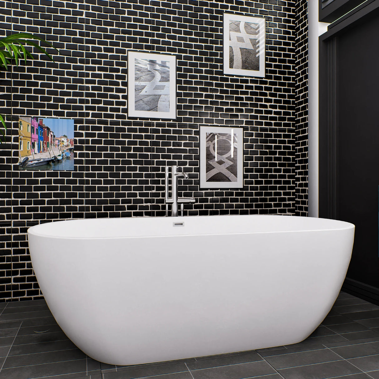 Flora 59 in. Classic Series Acrylic Freestanding Soaking Bathtub in Glossy White with Chrome-Plated Drain Cover & Pop Up-Overflow Hole