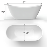 Sky 67 in. Classic Series Acrylic Freestanding Soaking Bathtub in Glossy White with Chrome-Plated Drain Cover & Pop Up-Overflow Hole