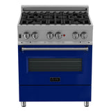 ZLINE 30 in. 4.0 cu. ft. Legacy Dual Fuel Range with 4 Burner Gas Cooktop and Electric Convection Oven in Satin Stainless Steel and Blue Gloss Door (RAS-BG-30)