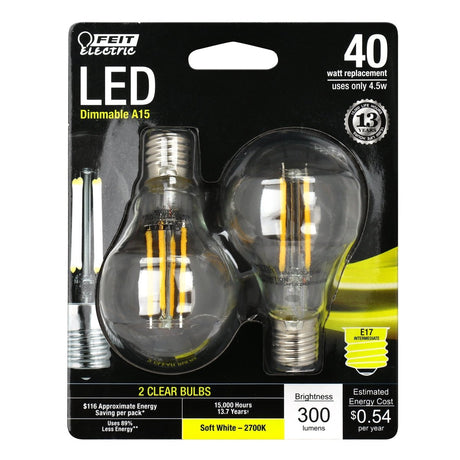 A15 LED Bulbs, E17, Candelabra Base Filament, Dimmable, Intermediate Base, Decorative Bulb, 2 Pack - BUILDMYPLACE