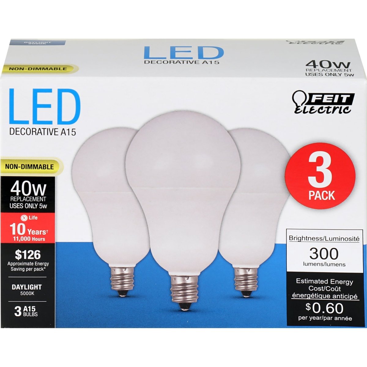 A15 LED Light Bulbs, 6.5 Watts, E26, 500 Lumens, White, Candelabra Base, 3000K Non - Dimmable - BUILDMYPLACE