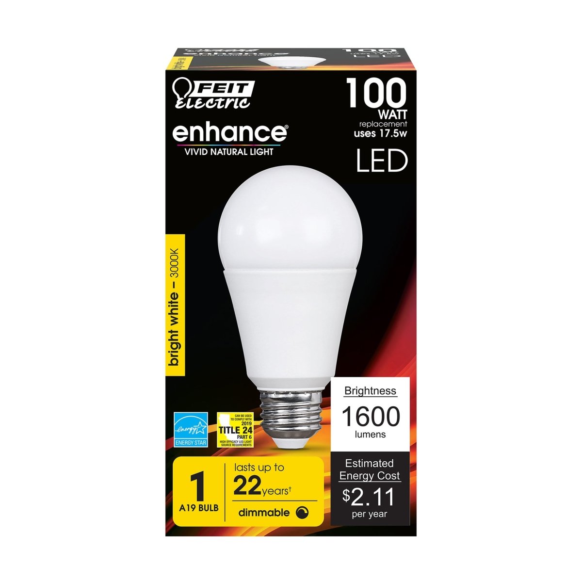 A19 LED Bulbs, 17.5 Watts, E26, Dimmable Enhance, Bright White, 1600 lumens - BUILDMYPLACE